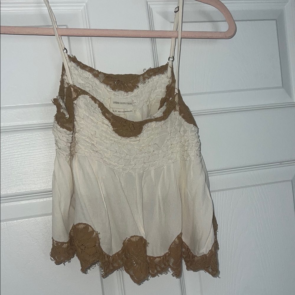 Urban Outfitters Cream Smocked Asymmetrical Camisole